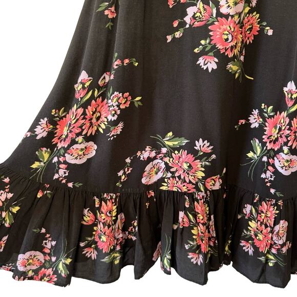 Jill Stuart Black & Pink Floral Off Shoulder Ruffled Knee Length Dress Size 2 - Picture 6 of 10